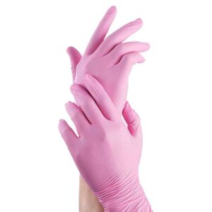 `Guantes de nitrilo desechables color rosa, sin polvo, caja de 100 unidades para uso profesional`
