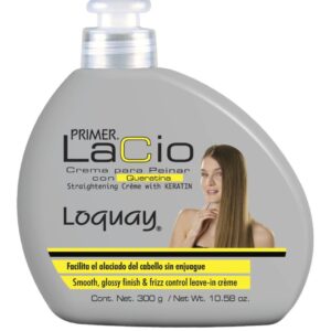 Loquay Primer Lacio crema para peinar con queratina - tratamiento alisador para cabello suave y revitalizado, envase 300ml