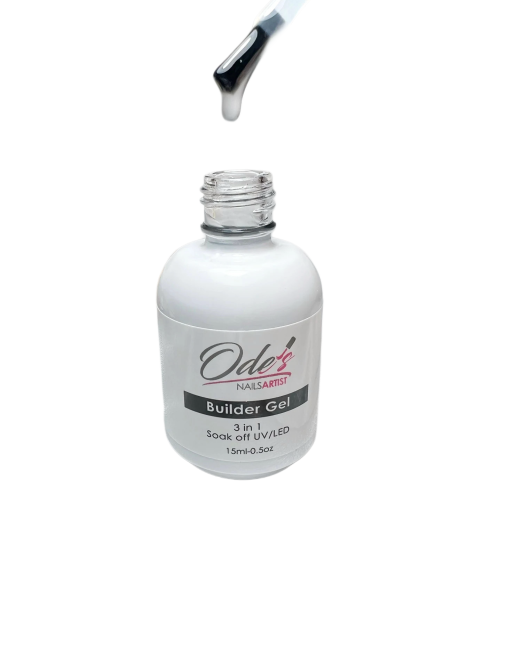 Builder Gel 3 en 1 Ode’s Beauty, gel constructor profesional para uñas con base, construcción y acabado en un solo producto.